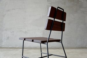 Set of Four 1950s Iron and Exotic Wood Side Chairs.
