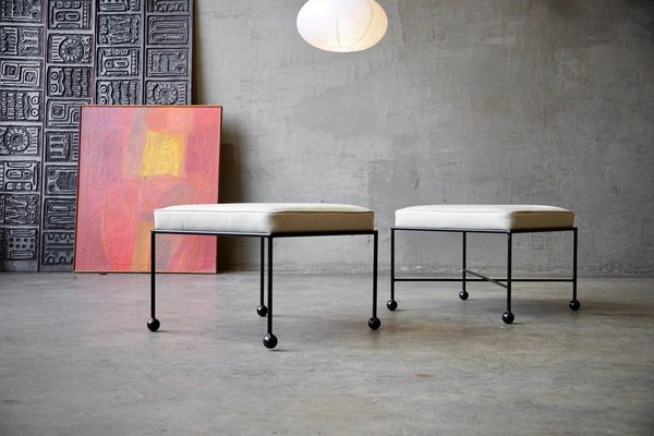 Iron & Fabric 'French' Stools/Ottomans